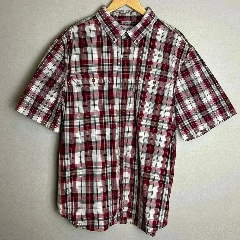 Carhartt Cotton Shirt Red Black Plaid Short Sleeve XL Button Down Relaxed Fit